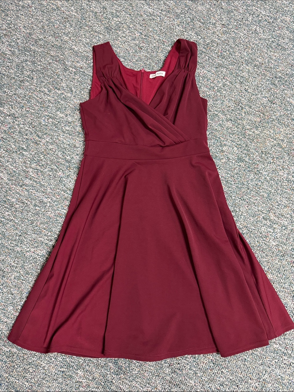 Grace Karin Sleeveless Wine V-Neck Fit-and-Flare Dress
